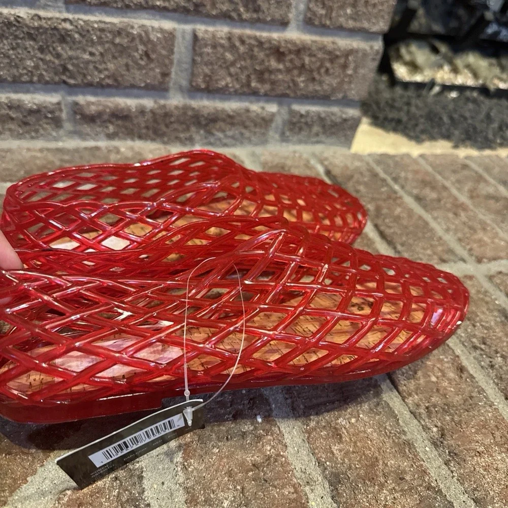 MIA Womens Darleene Jelly Mesh Slip On Flat Open Grid Rubber Shoes Red Sz 9 #562